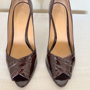 Faconnable Leather Peep Toe Pump  39 EUR 8.5 US Burgundy